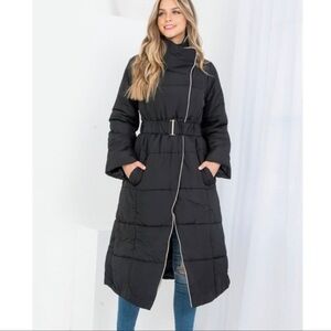 Asymmetric Belted Puffer Coat